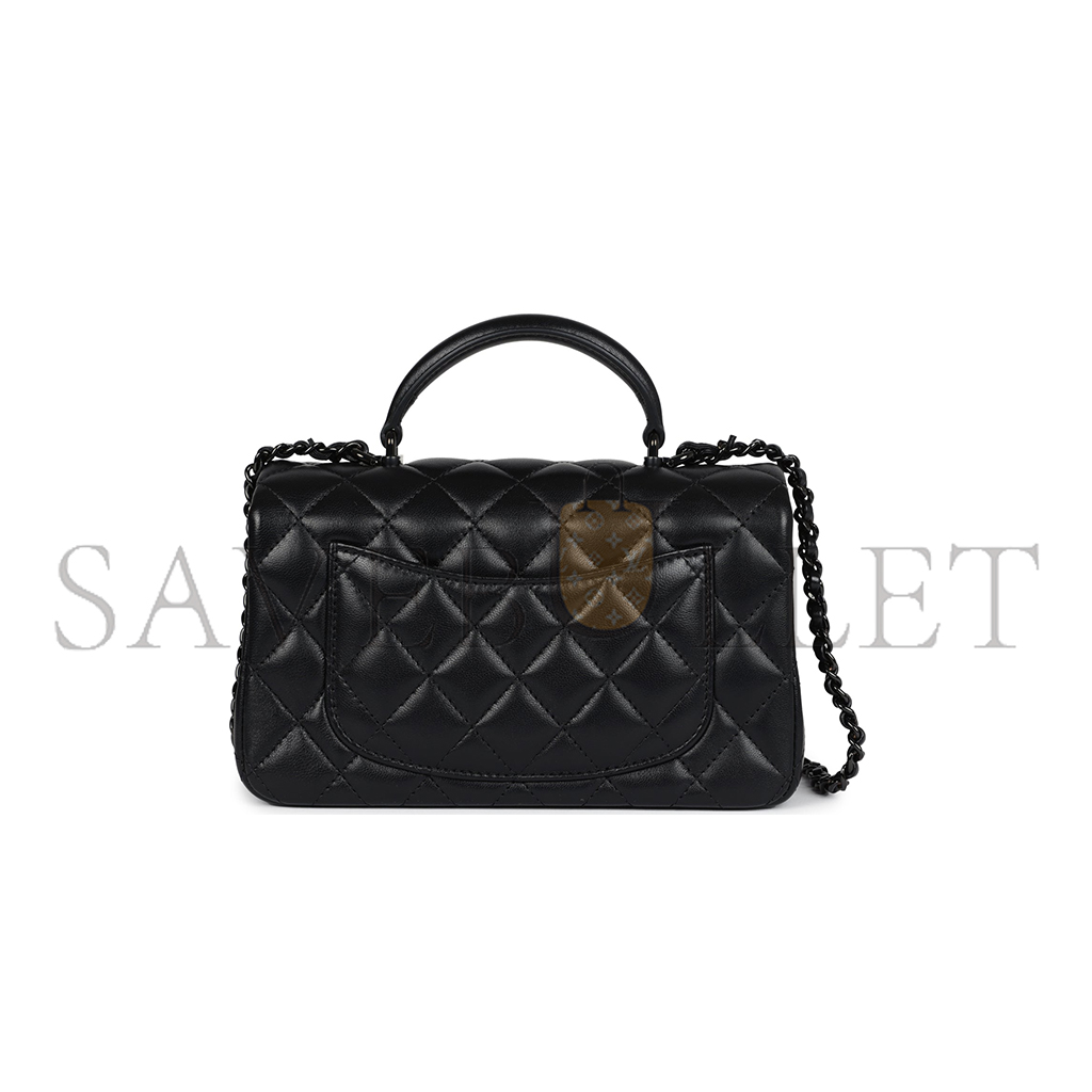 CHANEL MASTER MINI RECTANGULAR TOP HANDLE FLAP BAG SO BLACK LAMBSKIN AS2431 (20*13*6cm)